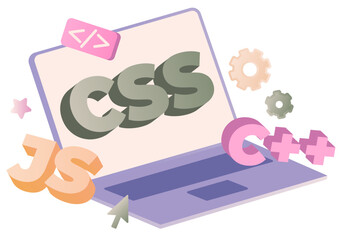 Lettering with CSS/C++/JS with gears and code sign text