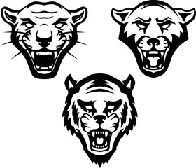 Illustration of puma head in engraving style. Design element for t shirt, emblem, badge. Vector illustration
