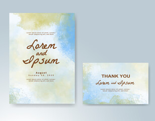 Wedding card invitation template with hand painted watercolor splash