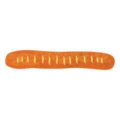 French bread loaf. Bakery product with wheat ears, cartoon organic baked food with flour and grain, healthy bread bun baguette. Vector illustration