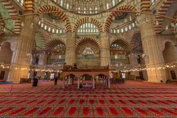 Interior of the Selimiye Mosque. The UNESCO World Heritage Site Of The Selimiye Mosque, Built By Mimar Sinan In 1575