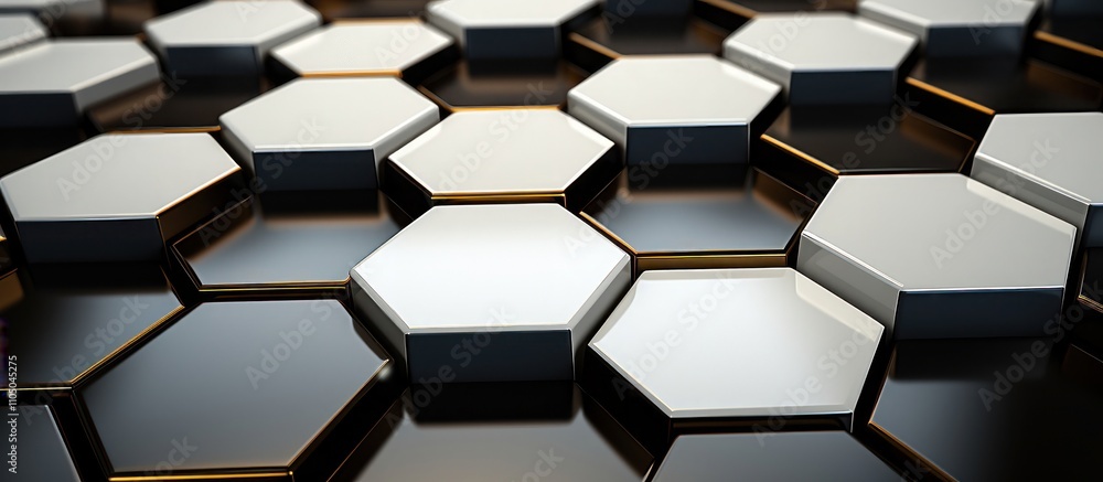 Poster abstract hexagonal pattern in black and white metallic finish