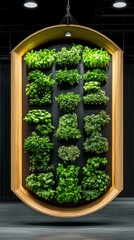 Fototapeta premium Vertical garden display showcasing a variety of lush greens in a modern indoor setting