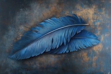 Blue feather arrangement contrasted with black background