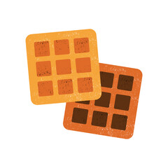 Belgian waffles. Cartoon sweet traditional dessert with sugar powder toppings, delicious fresh baked homemade breakfast food flat style. Vector isolated illustration