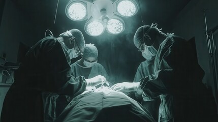 Surgeons Performing a Complex Procedure in Intense Lighting