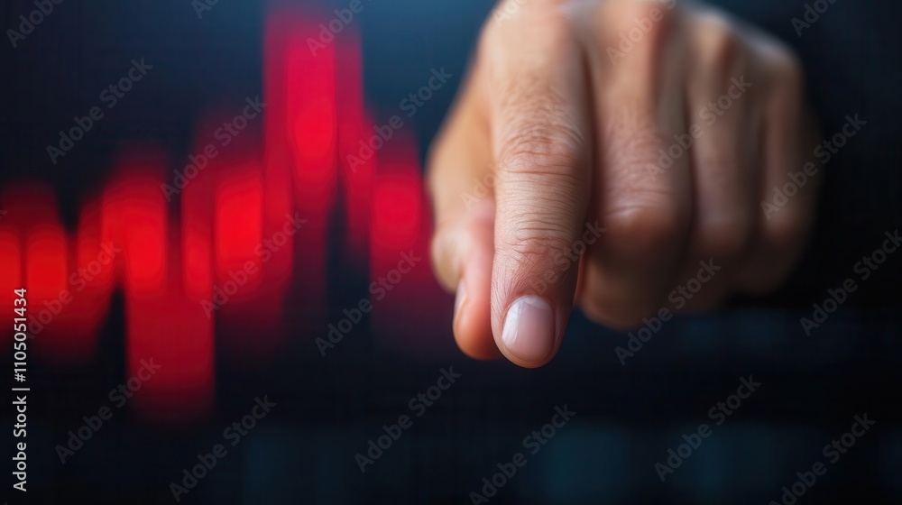 Poster pointing finger on a digital graph with red lines indicating data trends