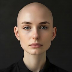 the face of a bald woman after chemotherapy