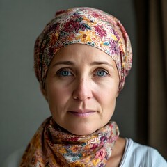 the face of a bald woman after chemotherapy