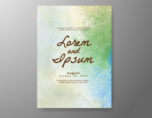Wedding card invitation template with hand painted watercolor splash
