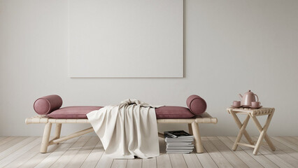 Serene Minimalist Interior Mockup A Calm Space with Art and Cozy Details.