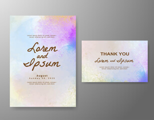 Wedding card invitation template with hand painted watercolor splash