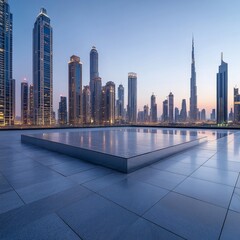 Obraz premium Skyline Elegance urban architecture photography, dawn lighting, elevated perspective