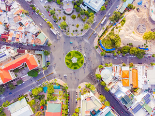 A difficult road intersection.

A drone shot from above of the intersection in Nha Trang in Vietnam...