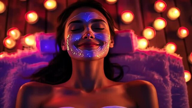Serene beauty face mask treatment with ambient lighting