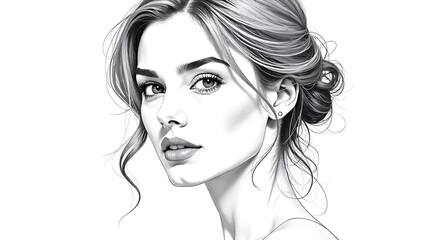 Fototapeta premium black and white portrait of a person. portrait of a woman. Drawing of a woman, single line drawing, figure outline, drawing with one bold line, white background, minimalistic 