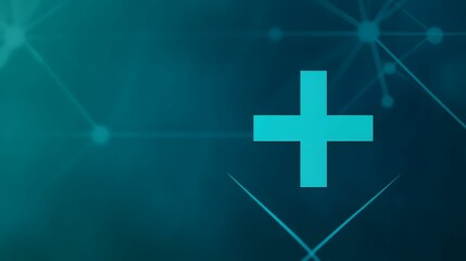 Obraz premium A minimalistic design featuring a teal plus sign against a blurred blue background, suggesting positivity, addition, or enhancement.