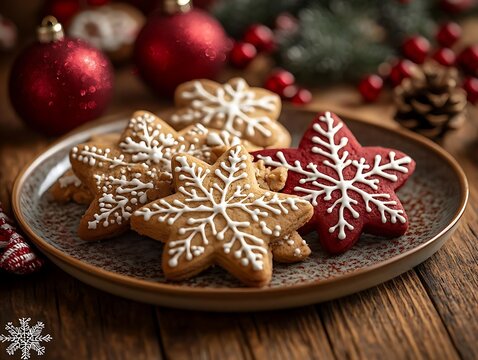 Christmas Star Cookies on Rustic Wood