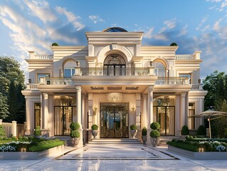  Modern Luxury House with Garden at Dusk