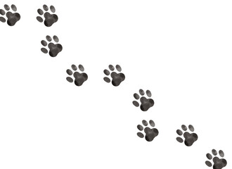 Cute paw prints arranged diagonally in watercolor style illustration background material