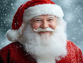 Santa Claus Christmas Cheer: A jolly Santa Claus beams with holiday cheer, his white beard dusted with snow.