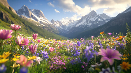 Fototapeta premium a mountain meadow with a stunning wildflower meadow