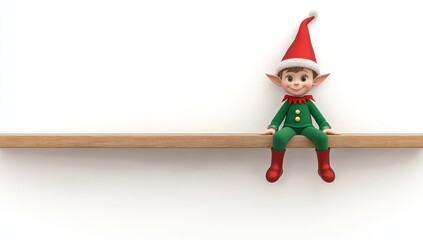 A 3D render depicting a cute young elf sitting on the edge, framed by a festive Christmas border and cartoon holiday elements, including Santa.