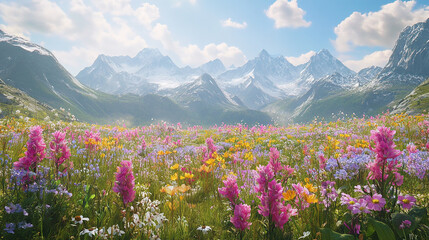 Fototapeta premium a mountain meadow with a stunning wildflower display meadow