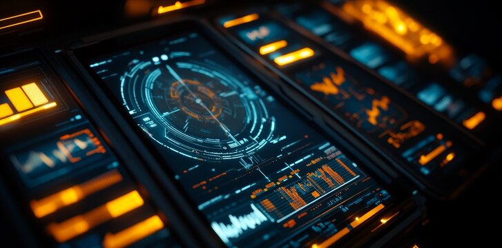 Network monitoring tools are in operation, as alerts and performance metrics are analyzed in a control room.