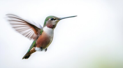 Fototapeta premium Hummingbird in Flight Against White Background