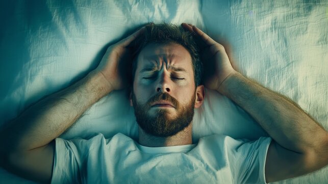 Struggling with insomnia a man's battle against sleep disruption at home in a calm bedroom environment