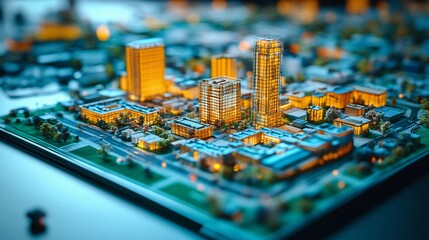 Obraz premium Tablet showing a conceptual cadastral map for building permits, reflecting activity in the construction industry and urban development.