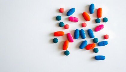 Visual presentation of medicines with colorful pills on a white background.