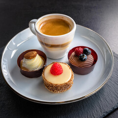 Café Gourmand Delight with Espresso and Mini Desserts