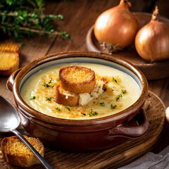 Comforting Soupe à L’Oignon with Crispy Croutons and Cheese