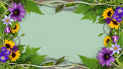 Obraz premium Spring background, vine frame and flowers Copy space for text