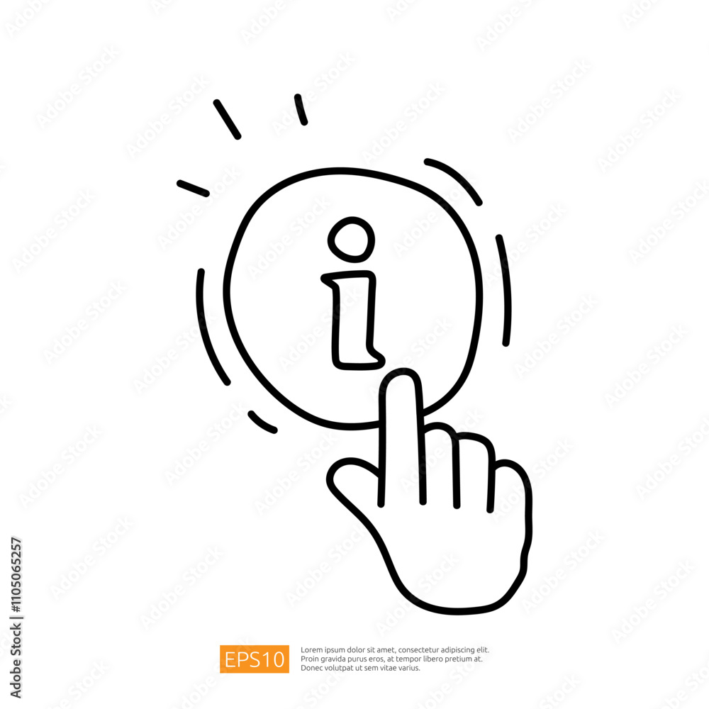 Poster a simple line drawing of a hand pointing at a circular information icon, symbolizing the act of seek