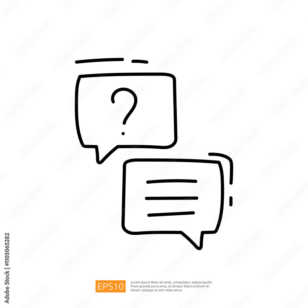 Poster the image features two speech bubbles, one with a question mark and the other with a line for text, 