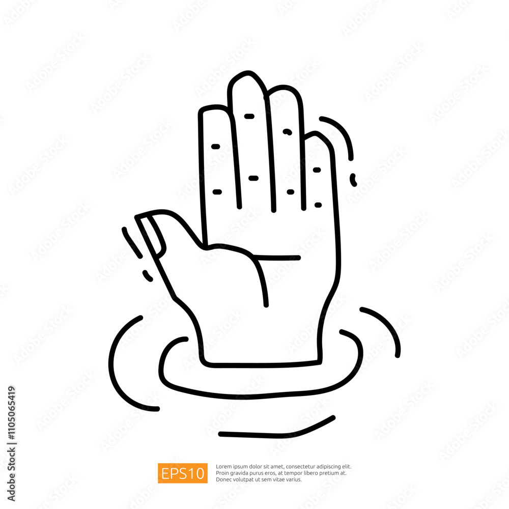 Poster a simple outline of a raised hand, indicating a stop or pause, surrounded by wave-like lines suggest