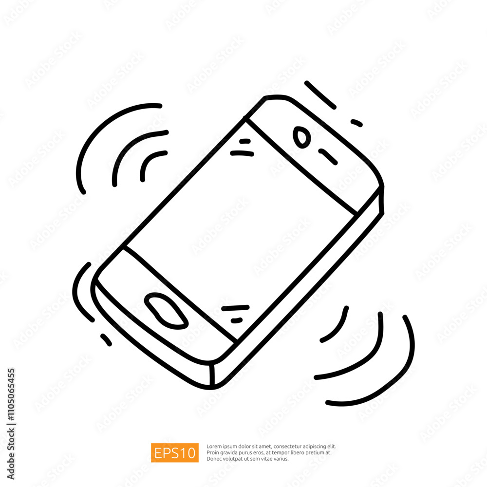 Aufkleber a simple line drawing of a smartphone vibrating, indicating an incoming call or notification.