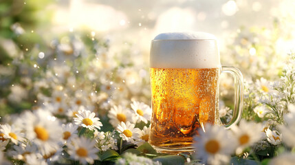 Refreshing Beer in Sunny Daisy Field