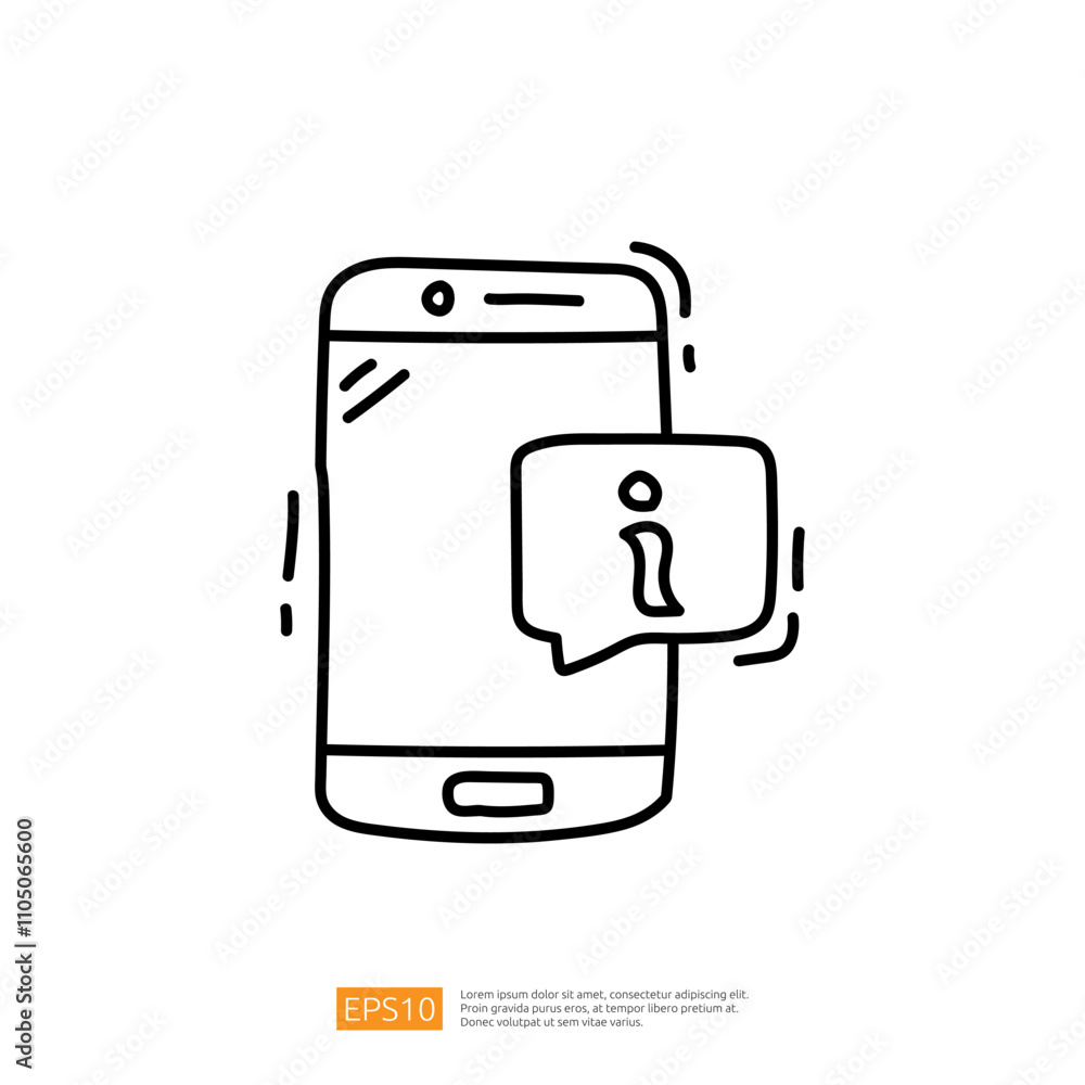 Poster a simple line drawing of a smartphone displaying a notification icon, indicating information or aler