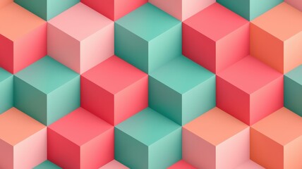 Obraz premium Stereoscopic Depth Illusion Concept. Colorful 3D cube pattern design