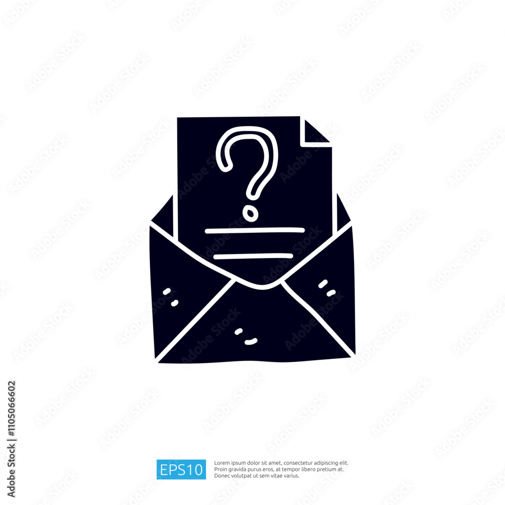 Poster an illustrated envelope containing a document with a question mark, symbolizing mystery or an unansw