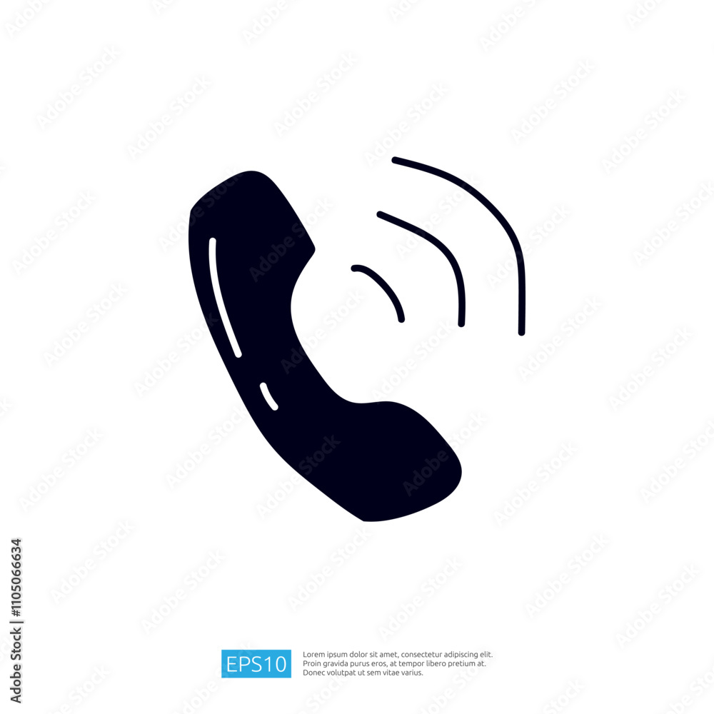 Poster a simple graphic representation of a telephone handset with sound waves, symbolizing a phone call or