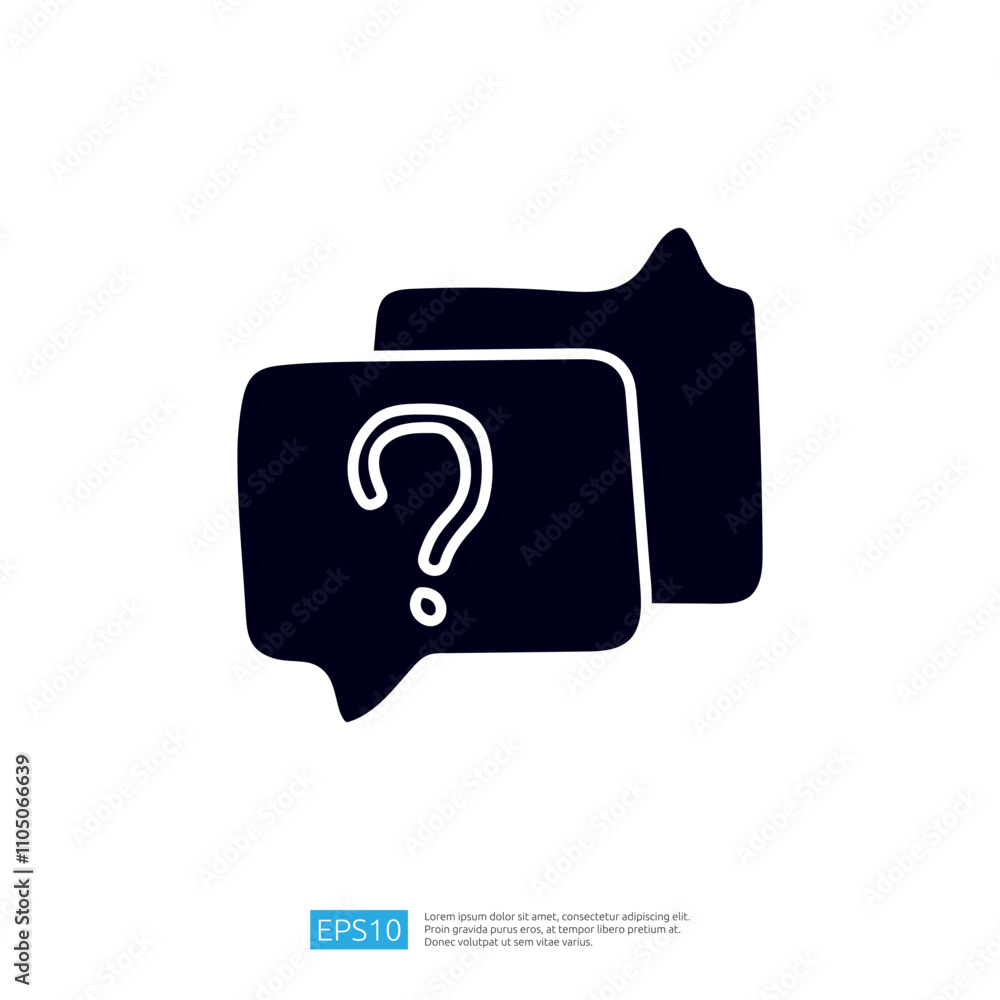 Poster this image features two speech bubbles, one containing a question mark, symbolizing inquiry or commu