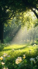Fototapeta premium Sunbeams Dance Through Enchanted Forest
