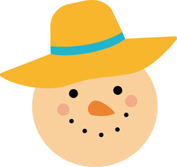Sand snowman head wearing sunhat.
Christmas Beach Snowman  head flat vector.
Beach summer sand snowman head isolated svg.
Transparent or white background.