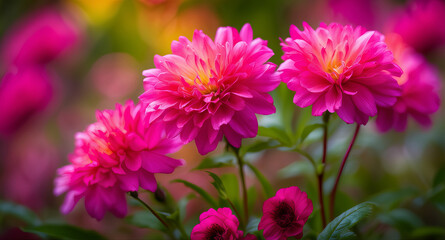 Obraz premium A beautiful close-up of soft pink flowers in full bloom, showcasing delicate petals and a gentle, serene atmosphere. 