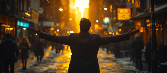 Naklejka premium a modern Latino preacher preaching in the streets